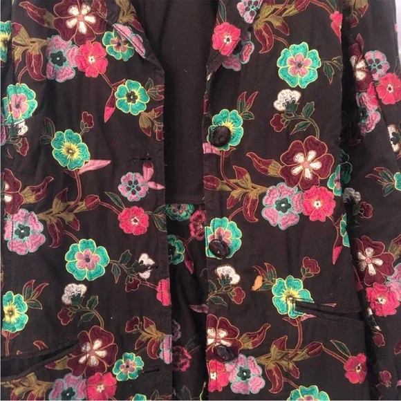 Johnny Was Chocolate Brown Floral Embroidered Blazer - Picture 2 of 6
